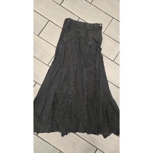 Young Threads Black Textured Geometric Paneled Maxi Skirt Boho Viscose Large New